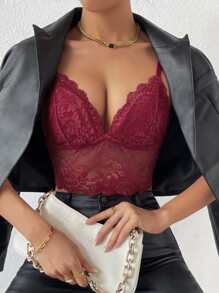 SHEIN Allurite Solid Lace Cami Top - Burgundy - View 3