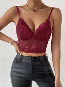 SHEIN Allurite Solid Lace Cami Top - Burgundy - View 6