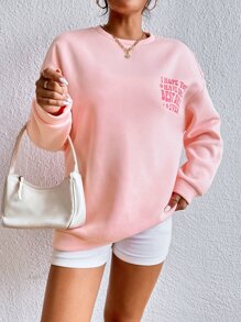 SHEIN MOOSTA Slogan Graphic Drop Shoulder Sweatshirt - Baby Pink - View 6