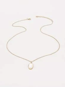 Oval Gemstone Pendant Necklace - Yellow Gold - View 1