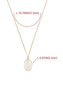 Oval Gemstone Pendant Necklace - Yellow Gold - View 3