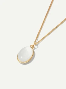 Oval Gemstone Pendant Necklace - Yellow Gold - View 4