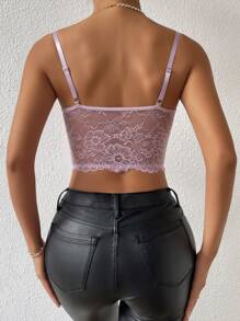 SHEIN Privé Top de tirantes corto con encaje bustier - Lila Púrpura - Ver 2