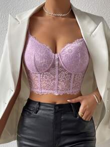 SHEIN Privé Top de tirantes corto con encaje bustier - Lila Púrpura - Ver 3