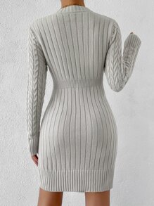 SHEIN Privé Cable Knit Jumper Dress - Grey - View 3