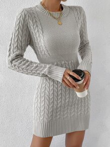 SHEIN Privé Cable Knit Jumper Dress - Grey - View 5