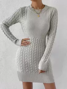 SHEIN Privé Cable Knit Jumper Dress - Grey - View 6