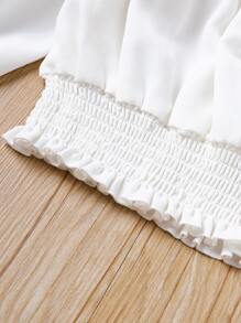 2pcs Girls Solid Color Casual Long Sleeve Crop Top And Skirt Set - Black and White - View 4