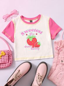 SHEIN ICON Letter Graphic Stitching Detail Crop Tee - Multicolor - View 1