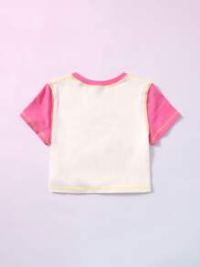 SHEIN ICON Letter Graphic Stitching Detail Crop Tee - Multicolor - View 2