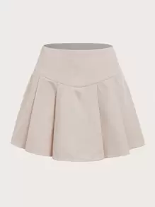 SHEIN MOD High Waist Fold Pleated Cord Skirt - Apricot - View 1
