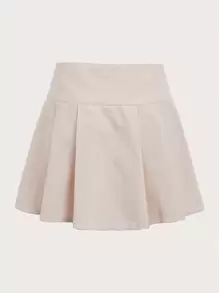 SHEIN MOD High Waist Fold Pleated Cord Skirt - Apricot - View 2