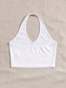Muchica Top halter corto tejido de canalé - Blanco - Ver 2