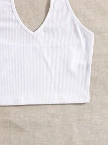 Muchica Top halter corto tejido de canalé - Blanco - Ver 5