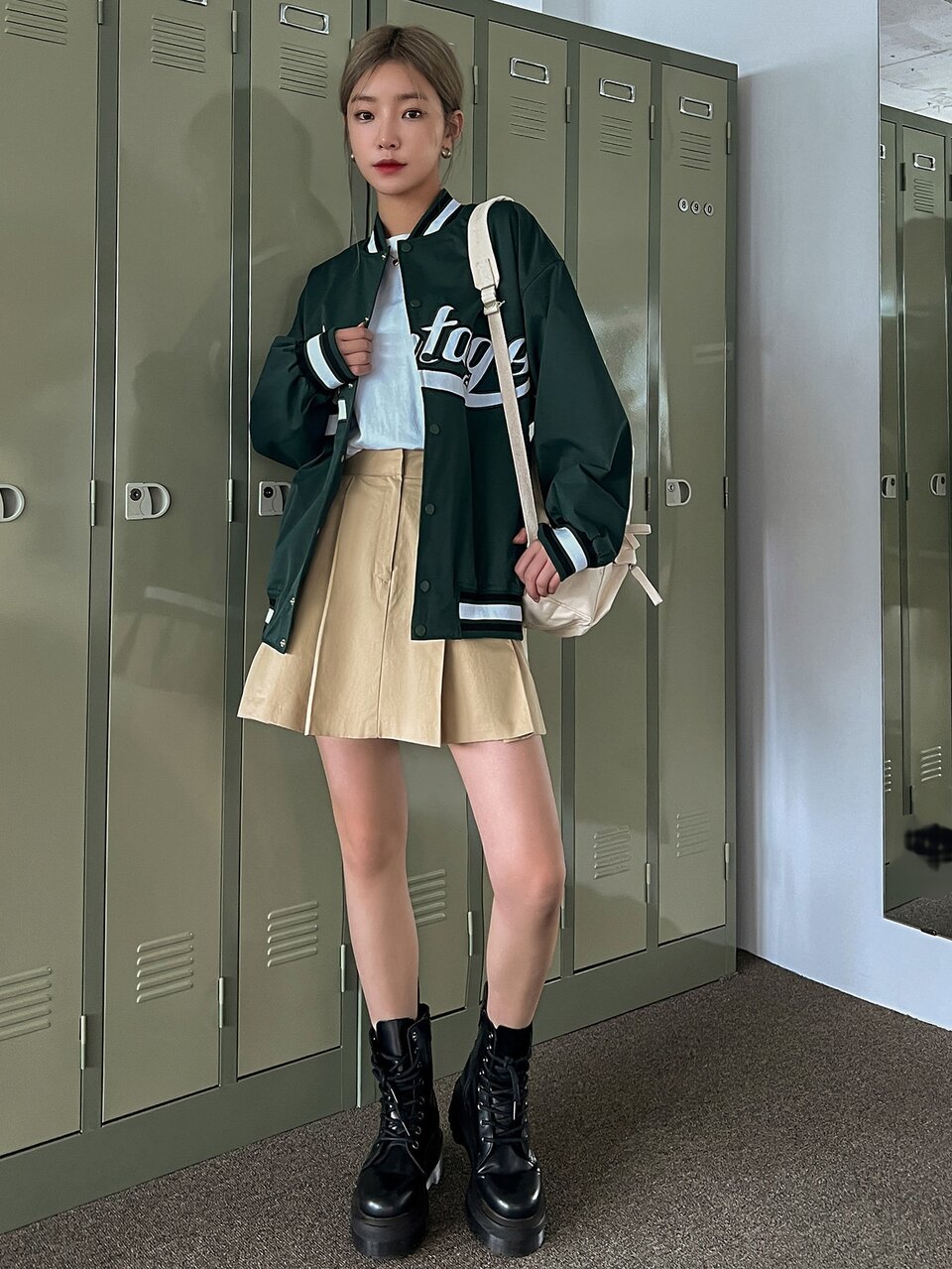 Letter Graphic Striped Trim Drop Shoulder Varsity Jacket