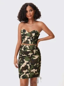 Kesha Alein Camo Print Bustier Tube Top - Multicolor - View 3