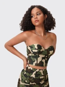 Kesha Alein Camo Print Bustier Tube Top - Multicolor - View 4