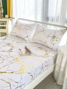 Metallic Marble Print Fitted Sheet Set Without Filler
