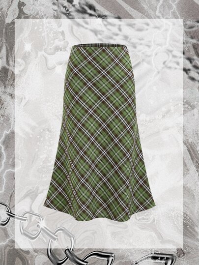 SHEIN Grunge Plaid Print High Waist Skirt