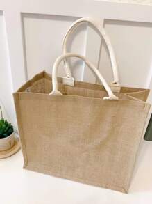 Figure & Letter Graphic Top Handle Bag - Brown - View 2