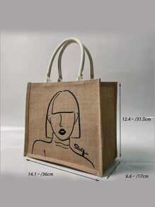 Figure & Letter Graphic Top Handle Bag - Brown - View 3