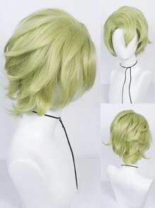 1pc Tóc giả tổng hợp Cosplay xoăn ngắn với tóc mái và 1pc tóc giả Cap - màu xanh lá - Xem 1