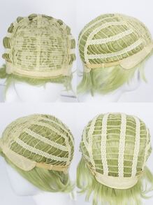 1pc Tóc giả tổng hợp Cosplay xoăn ngắn với tóc mái và 1pc tóc giả Cap - màu xanh lá - Xem 10