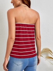 SHEIN Essnce Áo nữ Sọc Giải trí - Màu Đỏ Sâu - Xem 2