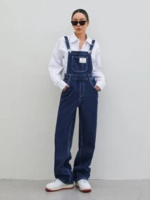 DAZY Patch Detail Denim Dungarees Without Blouse - Dark Wash - View 3