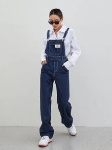 DAZY Patch Detail Denim Dungarees Without Blouse - Dark Wash - View 4