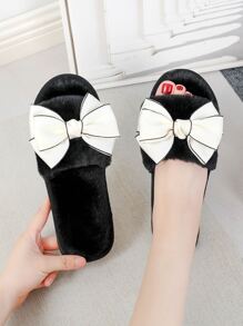 2024秋冬韩版夏季新款厚底毛绒拖鞋，女士时尚百搭室内家居拖鞋 - 黑色 - 查看 1