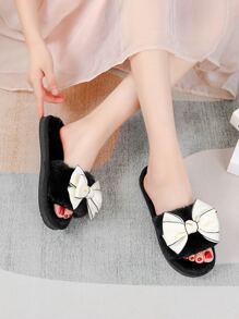 2024秋冬韩版夏季新款厚底毛绒拖鞋，女士时尚百搭室内家居拖鞋 - 黑色 - 查看 3