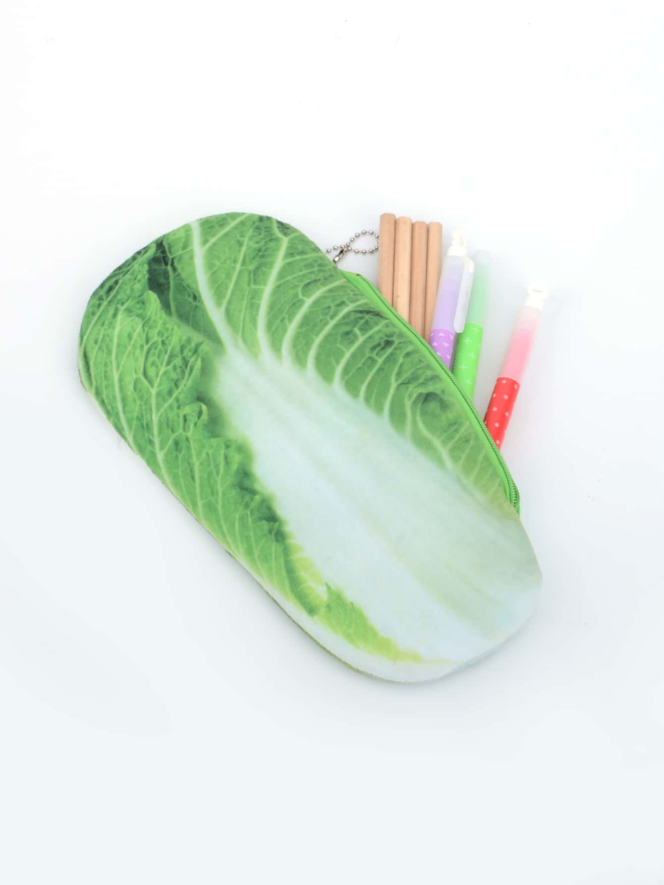 1pc Creative Cabbage Shaped Pencil Case, 3d Simulation Vegetable Design Plush Big Capacity Stationery Storage Pouch For Students - Multicolor - View 1