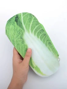 1pc Creative Cabbage Shaped Pencil Case, 3d Simulation Vegetable Design Plush Big Capacity Stationery Storage Pouch For Students - Multicolor - View 2