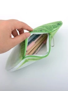 1pc Creative Cabbage Shaped Pencil Case, 3d Simulation Vegetable Design Plush Big Capacity Stationery Storage Pouch For Students - Multicolor - View 5