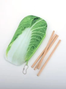 1pc Creative Cabbage Shaped Pencil Case, 3d Simulation Vegetable Design Plush Big Capacity Stationery Storage Pouch For Students - Multicolor - View 6