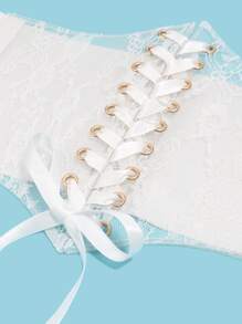 1 件孔眼装饰花卉印花系带束腰带优雅万圣节腰部训练器情人节情人节女士配饰西部牛仔女牛仔乡村服饰复古白色腰带女士束腰带，腰部训练器，塑腰，瘦腰收腹 - 白色 - 查看 3