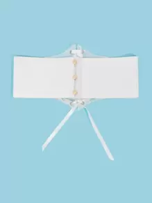 1 件孔眼装饰花卉印花系带束腰带优雅万圣节腰部训练器情人节情人节女士配饰西部牛仔女牛仔乡村服饰复古白色腰带女士束腰带，腰部训练器，塑腰，瘦腰收腹 - 白色 - 查看 4