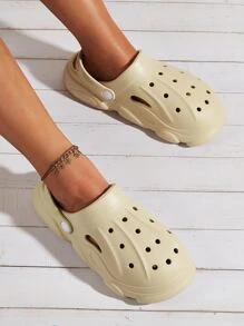 Hollow Out Letter Detail Vented Clogs - Beige - View 3