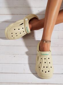 Hollow Out Letter Detail Vented Clogs - Beige - View 4