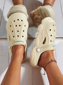 Hollow Out Letter Detail Vented Clogs - Beige - View 5