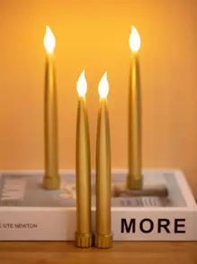 2pcs Gold-Plated Led Electronic Candle Light For Festival, Wedding, Party Decoration, Smokeless Candle Light - Yellow - View 3