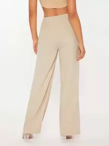 SHEIN Tall High Waist Wide Leg Trousers - Khaki - View 2
