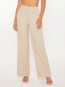 SHEIN Tall High Waist Wide Leg Trousers - Khaki - View 3