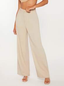 SHEIN Tall High Waist Wide Leg Trousers - Khaki - View 5