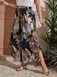 SHEIN VCAY Plus Tropical Print Wide Leg Pants