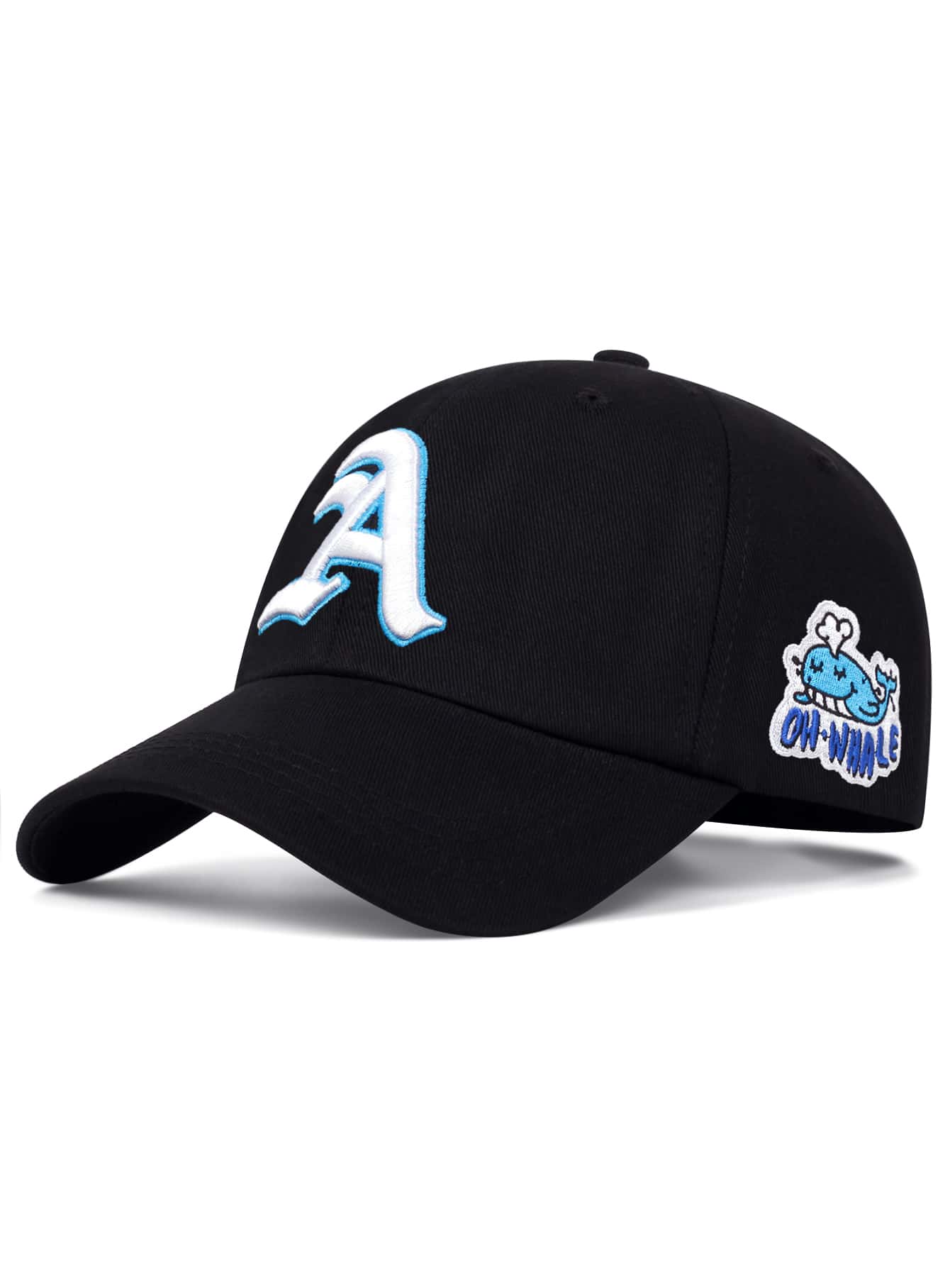 1頂男士哥德風字母刺繡鯨魚側面棒球帽，街頭潮流 - 黑色 - 查看 1