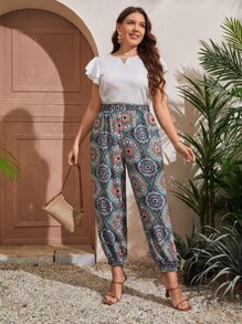 Plus Mandala Print Carrot Pants - Multicolor - View 3