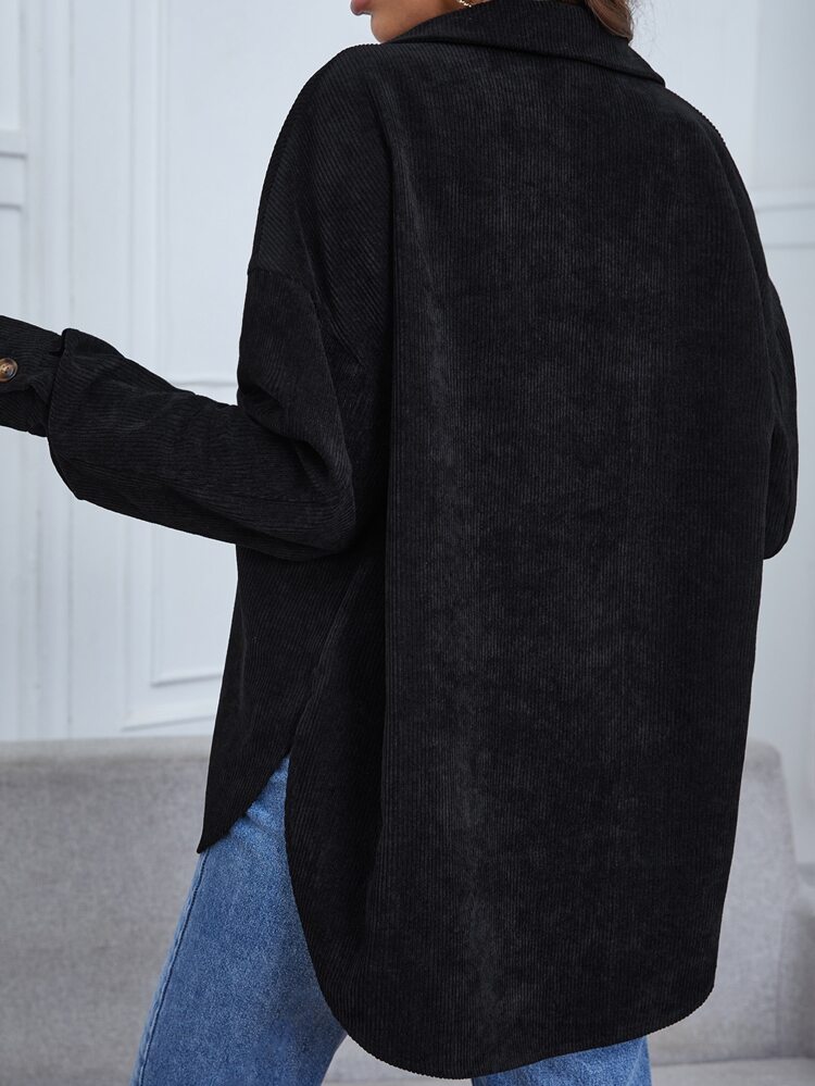Patched Pocket Drop Shoulder Corduroy Coat In Fall/Winter