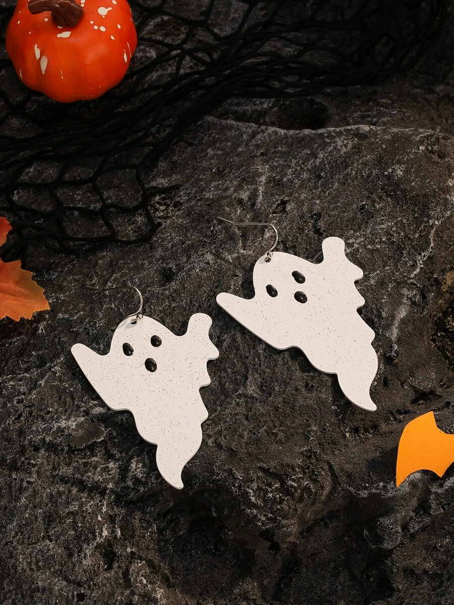 Halloween Ghost Drop Earrings - White - View 1